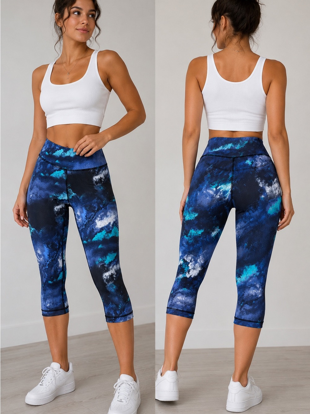 Lululemon Cropped Leggings Size 10 Blue Abstract Print summer